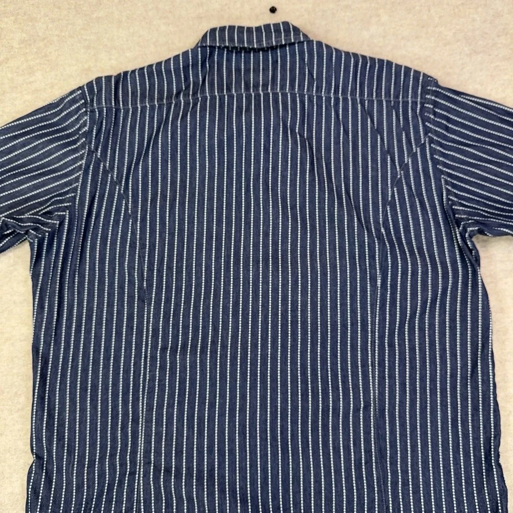 LC King Wabash Stripe Short Sleeve Shirt Mens XXL Blue Workwear USA Made Denim